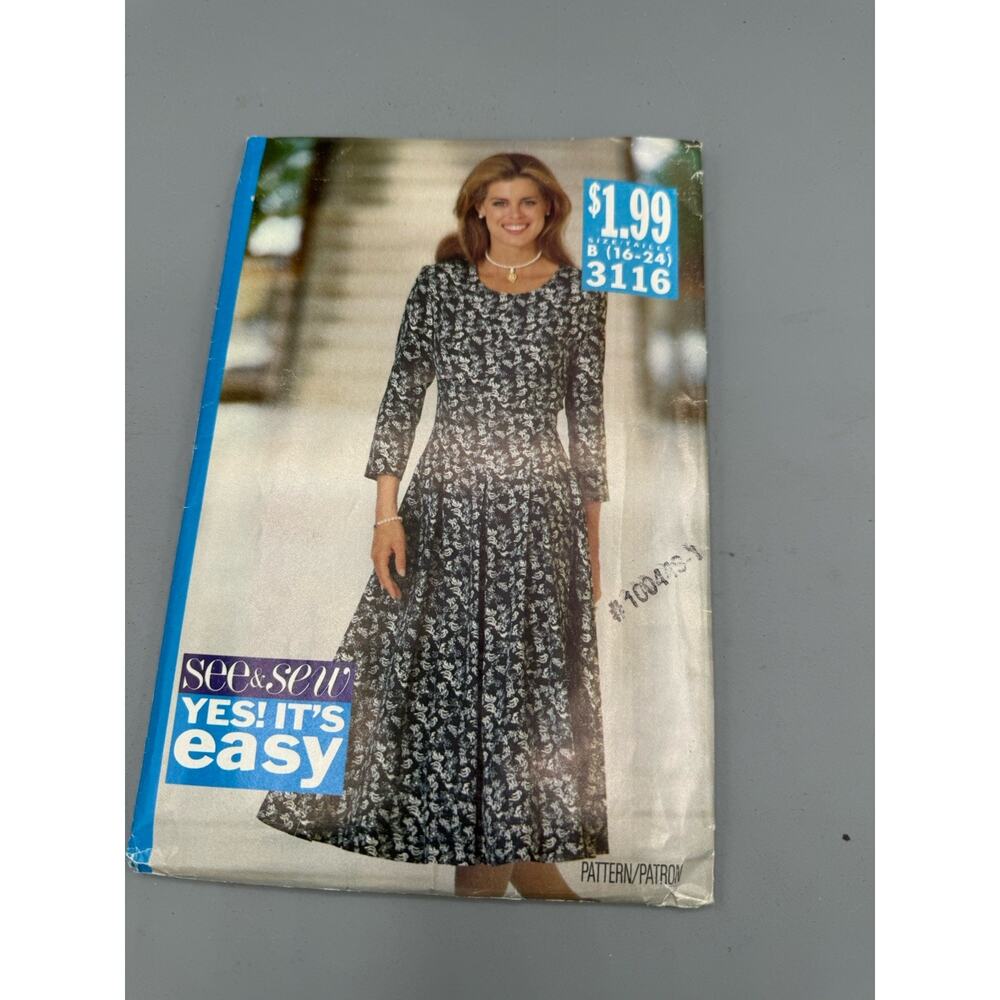 See & Sew 3116 Misses Dress Sewing Pattern Size 6-24 Butterick Vintage